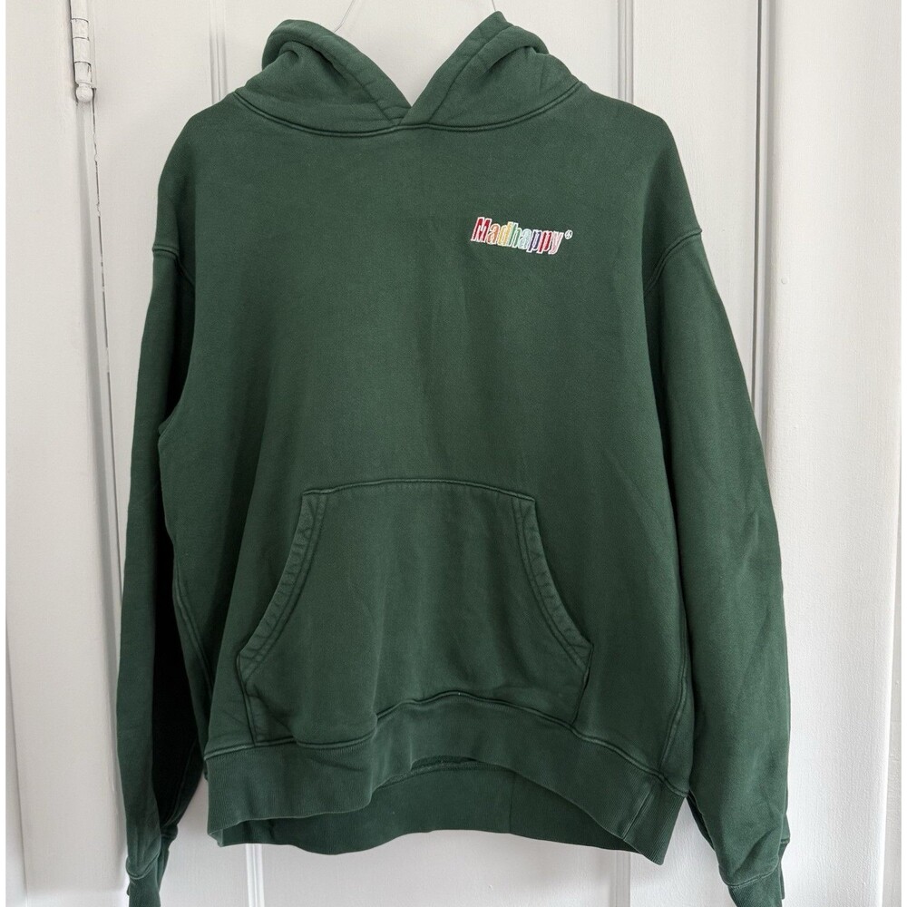 Madhappy Green Graphic Print Pullover Hoodie Fleece Cotton Logo Pockets Size S